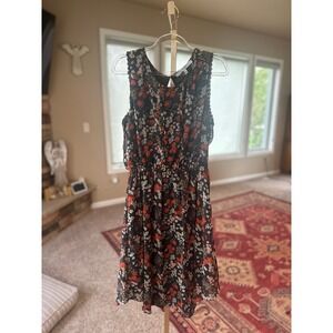 Collective‎ Concepts Black Floral Print Sleeveless Dress - Size L